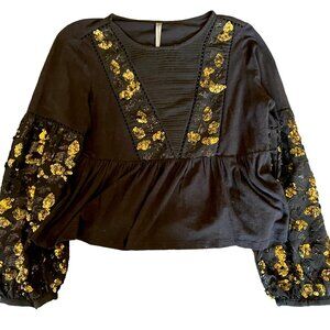 Anthropologie Neale Sequined Peplum Top